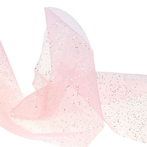 Floristik21 Organzastoff 15cm x 500cm Rosa mit Glitzer