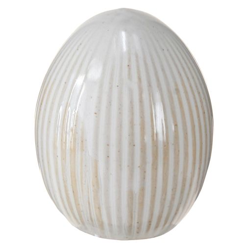 Floristik21 Keramik-Osterei Deko Weißgrau Rillen für Ostern 5x6cm 6er Set