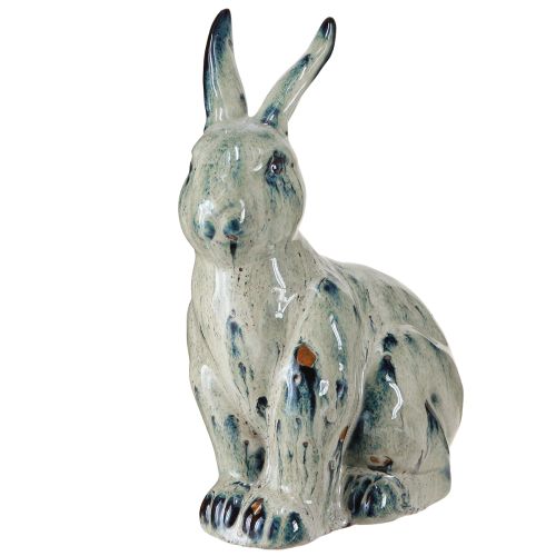 Artikel Osterhase Keramik Beige Blau Glasiert – Charmante Osterdekoration