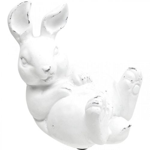 Floristik21 Osterhase Vintage Look Hase liegend Weiß Keramik 12,5×8×14cm