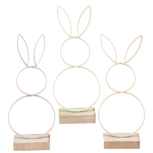 Floristik21 Osterhasen Deko Metall Holz Pastell Frühling Dekoration 3er-Set 21,5cm