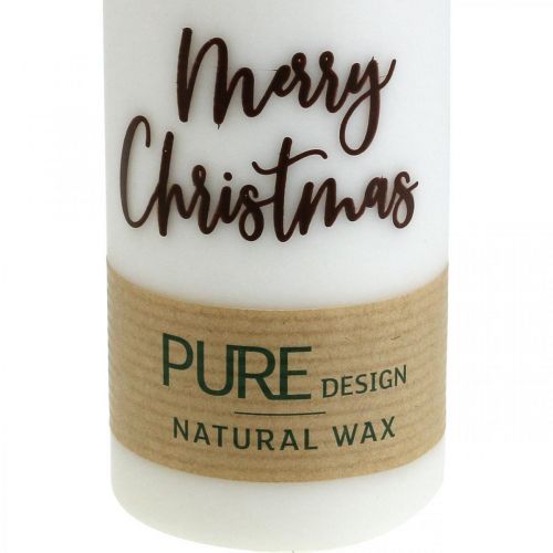 PURE Stumpenkerzen Merry Christmas 130/60mm Wachs Weiß 4St