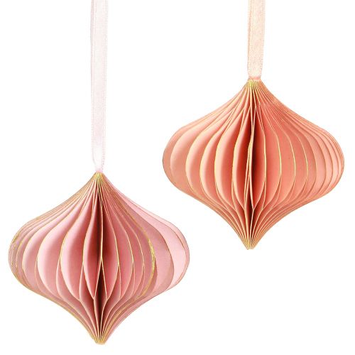 Artikel Papier Weihnachtsschmuck Zwiebel Rosa Apricot Ø8cm Magnet 4er Set