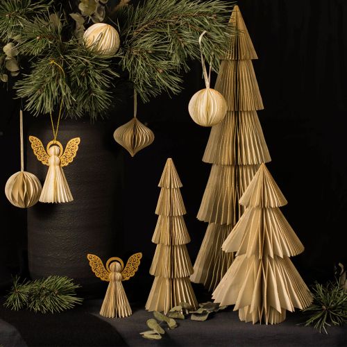 Floristik21 Papier Weihnachtsbaum Papier Tannenbaum Creme, Gold H60cm