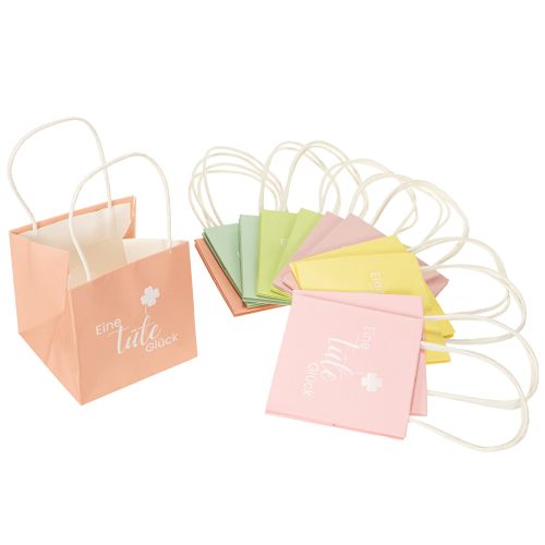 Artikel Geschenktüten mit Aufdruck Eine Tüte Glück, kleine Papiertüten 12 cm, Set aus 12 Stück, bunt und stabil