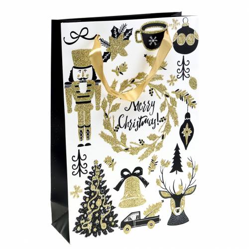 Floristik21 Geschenktüte Papiertasche "Merry Christmas" Gold Glitzer H30cm 2St