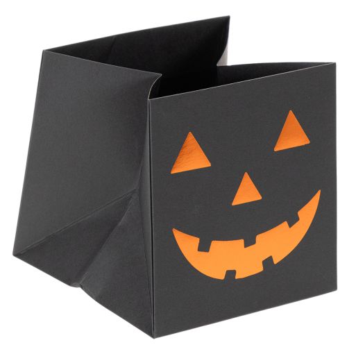 Artikel Papiertüten Übertopf Kürbis Gesicht 10,5cm Schwarz Orange 6 Stück