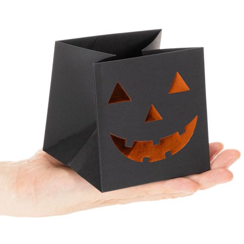 Artikel Papiertüten Übertopf Kürbis Gesicht 10,5cm Schwarz Orange 6 Stück