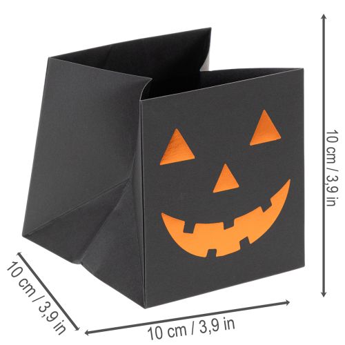 Artikel Papiertüten Übertopf Kürbis Gesicht 10,5cm Schwarz Orange 6 Stück