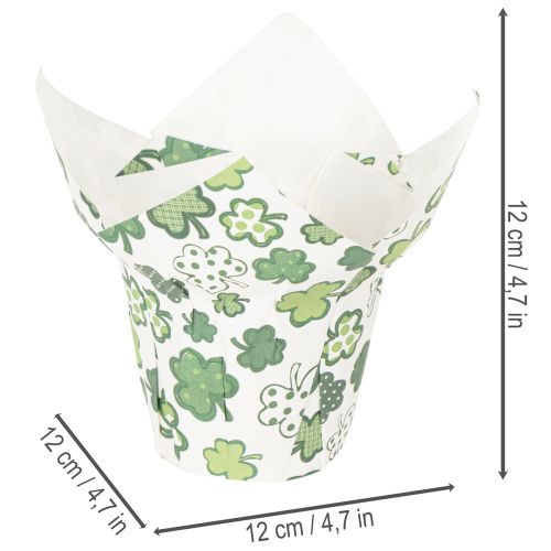 Übertopf aus Papier mit Kleeblatt-Motiv Grün-Weiß Ø12cm H12cm 12 Stück Innenbereich | Floristik21.de
