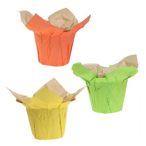 Übertöpfe aus Papier Grün, Orange, Gelb Ø10cm 12St
