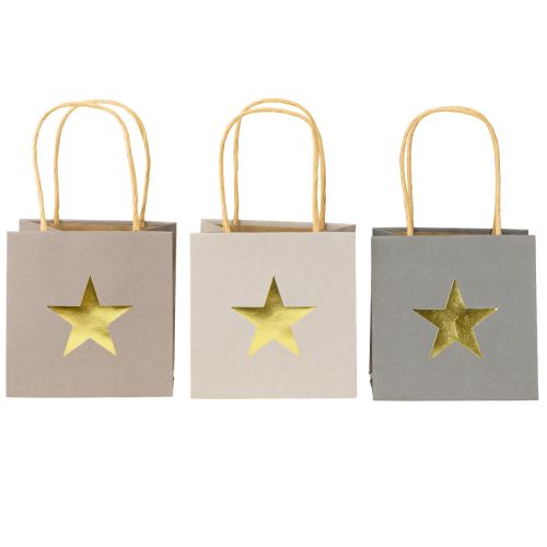 Artikel Papiertüten mit Stern und Henkel Grau Sortiert 10,5×10,5cm 9St