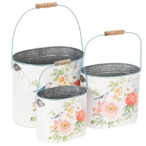 Pflanzeimer oval Vintage Frühlingsdeko Pflanzkübel Metall 26/22/17cm 3er-Set