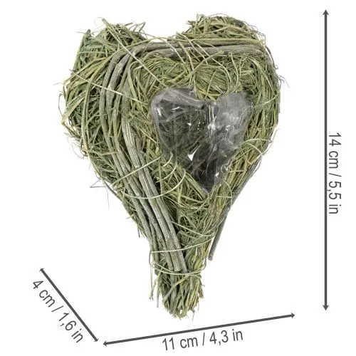 Deko Herz aus Naturgras mit Folie-Einsatz 14cm, Grün, 2er-Set, Trauerfloristik | Floristik21.de