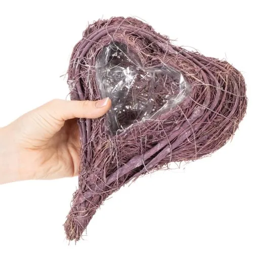 Pflanzherz aus Rebenmaterial mit Folie, 24 cm, Lila, für Außenbereich | Floristik21.de