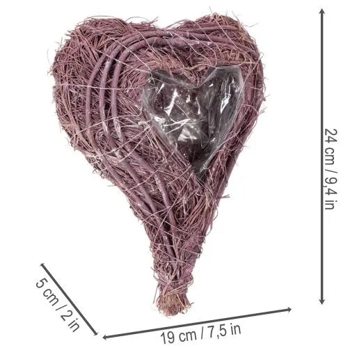 Pflanzherz aus Rebenmaterial mit Folie, 24 cm, Lila, für Außenbereich | Floristik21.de