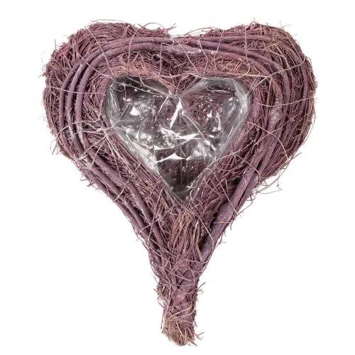 Pflanzherz aus Rebenmaterial mit Folie, 24 cm, Lila, für Außenbereich | Floristik21.de