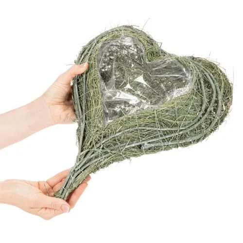 Herzschale Pflanzgefäß Naturgras mit Folie 38cm Grün | Floristik21.de