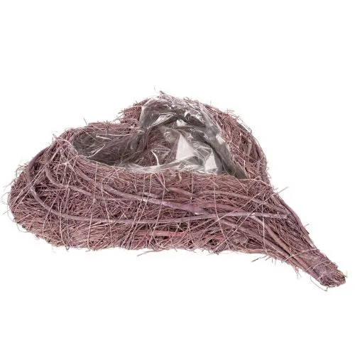 Herz Schale aus Zweigen mit Folieneinsatz, 37cm, Lila
