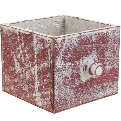 Floristik21 Pflanzkasten Holz Deko Schublade Shabby Chic Rot Weiß 12cm