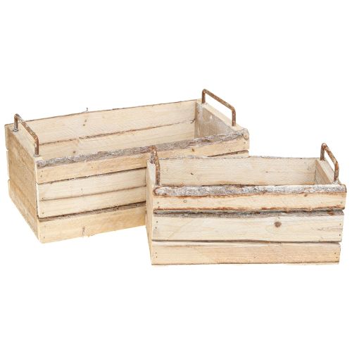 Floristik21 Pflanzkasten Holz Rinde Natur Griff Vintage Look L29cm/23cm 2er-Set