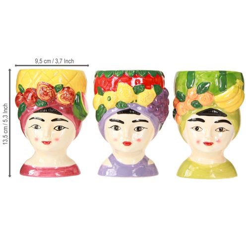 Artikel Pflanzkopf Keramik Mädchen mit Früchten Deko 13,5cm 3er Set