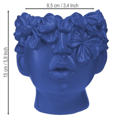 Artikel Pflanzkopf Polyresin Büste Blumentopf Blau Floristik Wohndeko 13,5×13×14cm