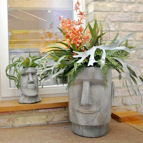 Floristik21 Pflanzkopf Moai Büste Grau H28cm