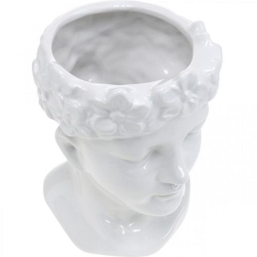 Pflanzkopf Büste Frau Weiß Keramik Blumenvase H19cm