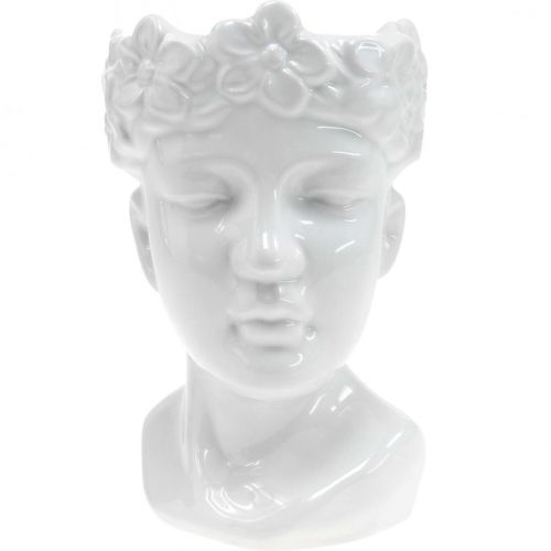 Pflanzkopf Büste Frau Weiß Keramik Blumenvase H19cm