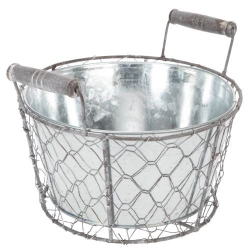 Pflanzkorb mit Einsatz, Drahtkörbchen, Pflanzgefäß Frühling Silbern, Weiß gewaschen, Shabby Chic Ø22cm H17,5cm einkaufen | Floristik21.de
