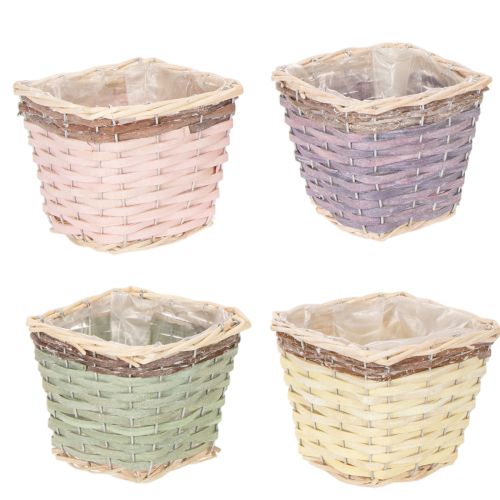 Pflanzkorb quadratisch Holz mit Folie 14x12cm bunt 4er-Set | Floristik21.de