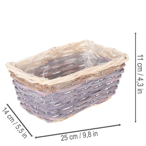 Artikel Pflanzkorb rechteckig mit Folie aus Holz 25cm 4-teilig bunt