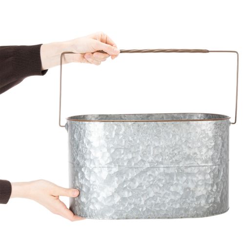 Pflanzschale mit Henkel, Metalltopf, Pflanzgefäß Silbern, Braun H22/20cm L42/40cm 2er-Set | Floristik21.de
