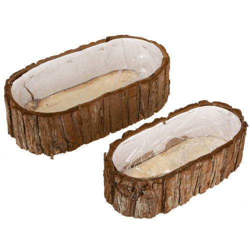 Floristik21 Pflanzschale oval aus Rinde Natur, rustikale Tischdeko, 2er Set 30,5x15cm / 24x11cm
