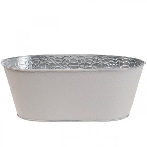 Floristik21 Pflanzschale Metall Blumenschale Oval Creme 25x14,5x10cm