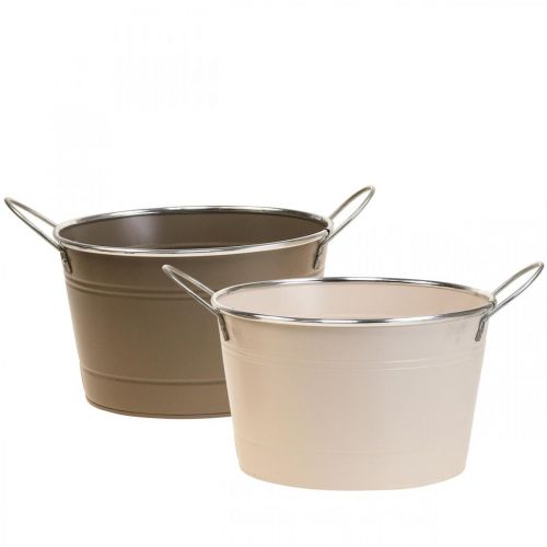 Übertopf Metall Deko Schale Braun/Rosa Henkel Ø20,5cm 2St