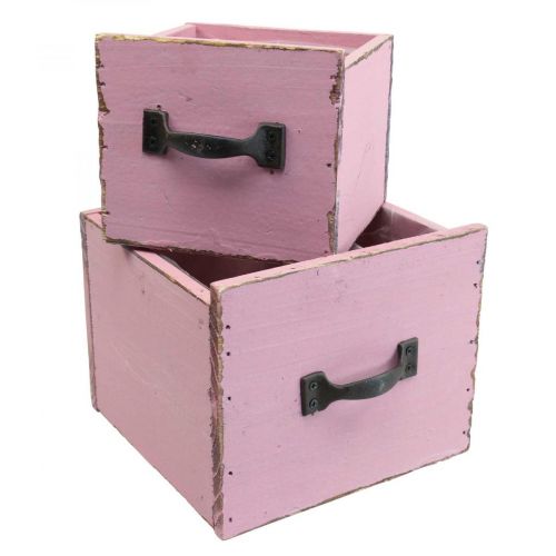 Floristik21 Pflanzschublade Pflanzkasten Holz Rosa 12,5/16cm 2er-Set