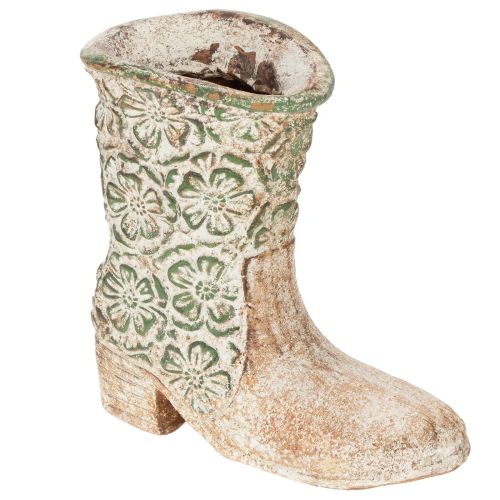 Artikel Blumentopf Polyresin Cowboystiefel 24 cm Blumenmuster Braun/Weiß/Grün