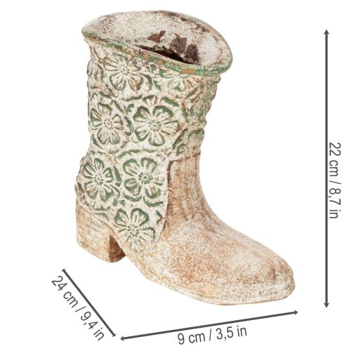 Blumentopf Polyresin Cowboystiefel 24 cm Blumenmuster Braun/Weiß/Grün | Floristik21.de