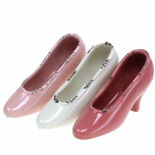 Floristik21 Pflanzgefäß Damenschuh Keramik Creme, Rosa, Pink Sortiert 20×6cm H12cm 3St