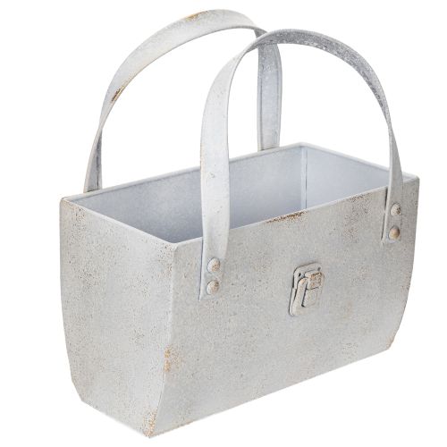 Metalltasche Vintage Grau 28 cm mit Henkel für vielseitige Deko-Ideen