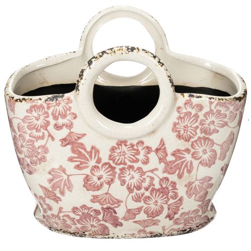 Artikel Pflanzentopf Keramik mit floralem Muster und Henkeln, dekorativer Blumenkübel 21cm
