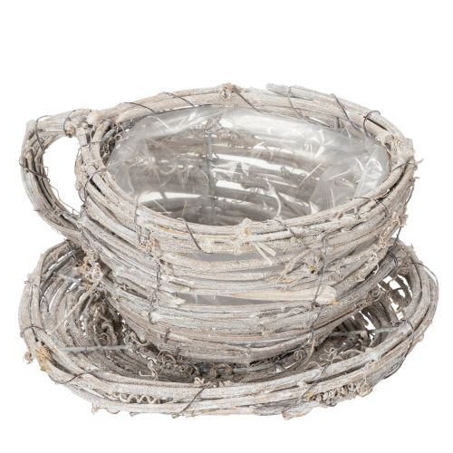 Artikel Rustikale Teetasse aus geflochtener Weide in Weiß-Grau, 13 cm, dekorativ und vielseitig