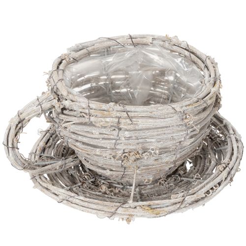 Artikel Rustikale Teetasse aus geflochtener Weide in Weiß-Grau, 13 cm, dekorativ und vielseitig