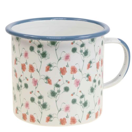 Floristik21 Pflanztasse Emaille Deko Tasse Blumenmotive Ø11cm