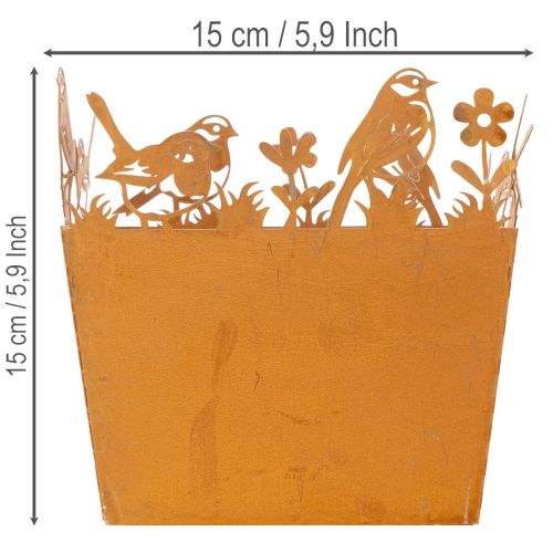 Pflanztopf, Metalldeko mit Vögeln, Übertopf, Frühling Edelrost H15,5cm | Floristik21.de