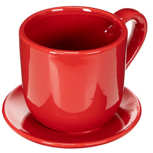 Keramik Pflanzgefäß Tasse mit Unterteller Rot 17cm