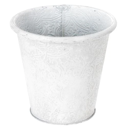 Pflanztopf mit Ornamenten, Übertopf, Metallgefäß Weiß Ø15,5cm H14,5cm