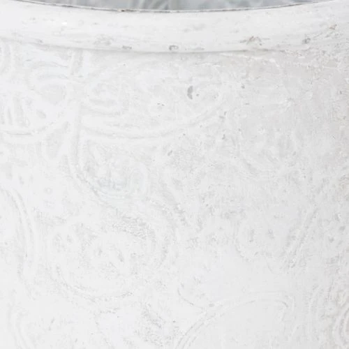 Pflanztopf mit Ornamenten, Übertopf, Metallgefäß Weiß Ø15,5cm H14,5cm | Floristik21.de